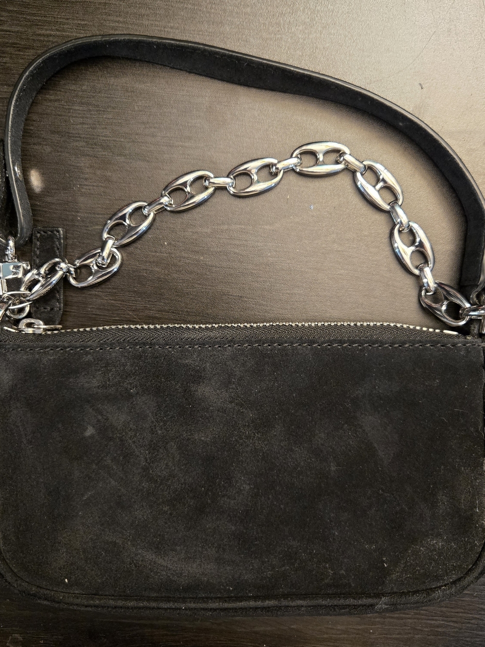BY FAR Black Suede Mini Baguette Rachel Bag